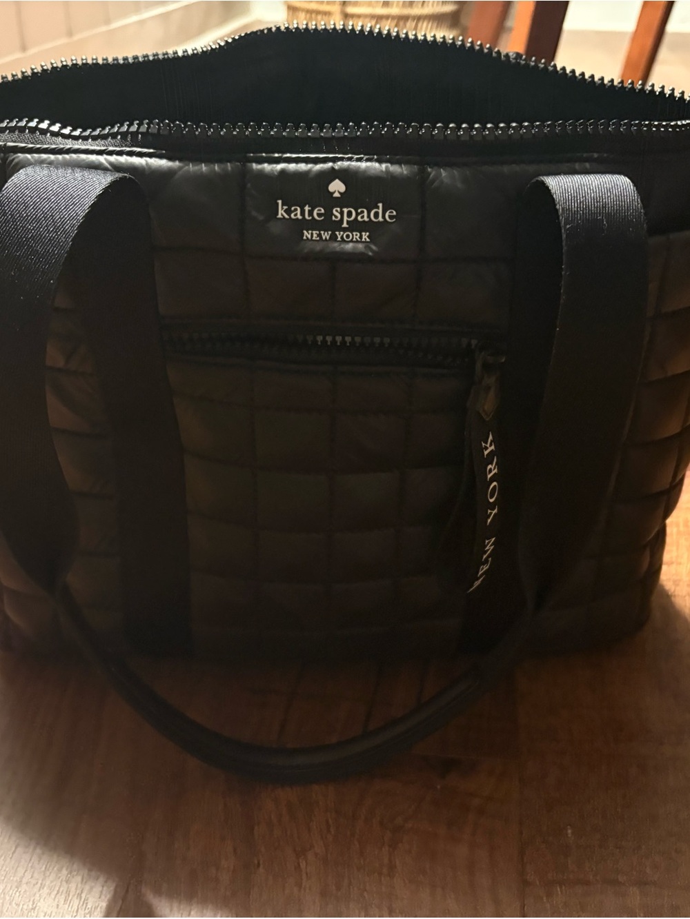 kate spade black quilted tote with top zip